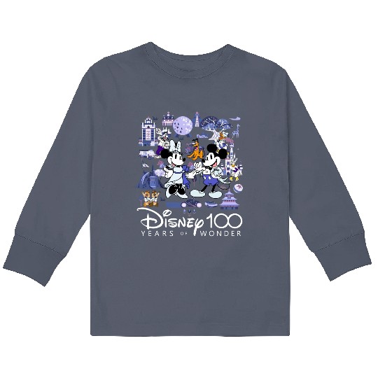 Disney 100 Years Of Wonder Mickey Mouse & Minnie Kids Long Sleeve T Shirts, Disney Parks 100th Anniversary Kids Long Sleeve T Shirts