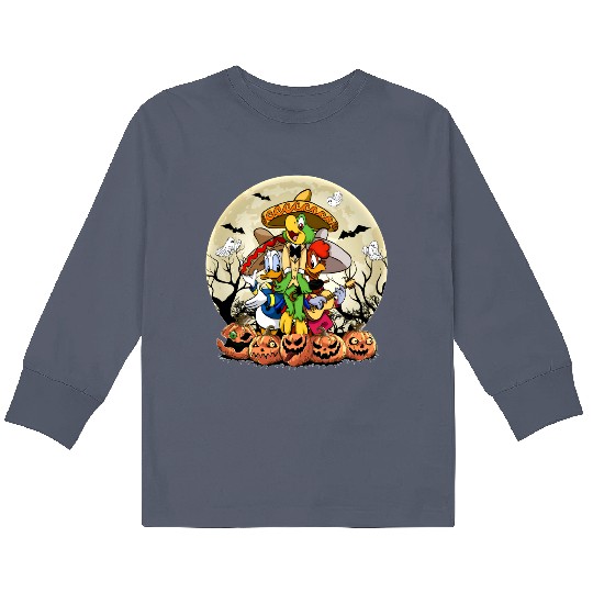 Retro Disney Three Caballeros Halloween Kids Long Sleeve T Shirts, WDW Halloween Party Matching Family Kids Long Sleeve T Shirts