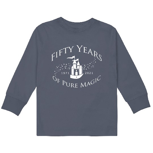 50 Years of Pure Magic Disney World 50th Anniversary Light Text Kids Long Sleeve T-Shirts
