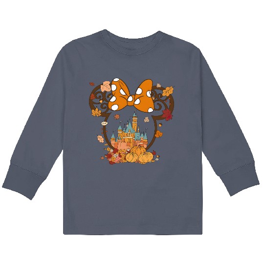 Fall Minnie Mickey Ear Kids Long Sleeve T Shirts, Minnie Halloween, Disney Halloween Kids Long Sleeve T Shirts