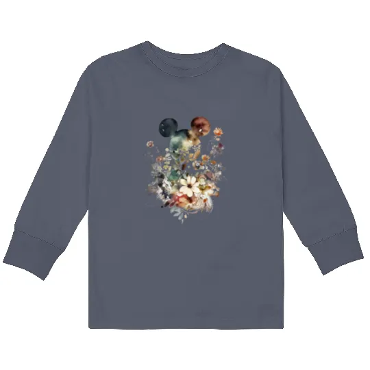 Mickey Mouse Flower Kids Long Sleeve T Shirts, Mickey Floral Ears Kids Long Sleeve T Shirts, Floral Kids Long Sleeve T Shirts, Disney Family Trip