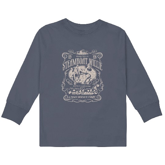 Mickey Steamboat Willie Classic 1928 Disney 100th Bella Kids Long Sleeve T Shirts Gildan Kids Long Sleeve T Shirts Unisex