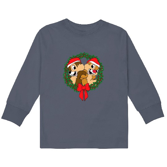 Disney Chip and Dale Christmas Wreath Kids Long Sleeve T Shirts, Disney Chip