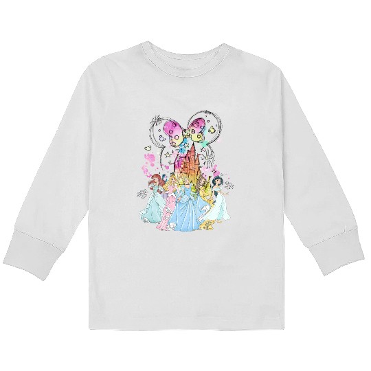 Disney Princess Comfort Color Kids Long Sleeve T Shirts, Disney Watercolor Castle