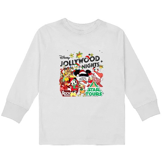 Vintage Disney Christmas Hollywood Studios Jollywood Nights Kids Long Sleeve T Shirts,