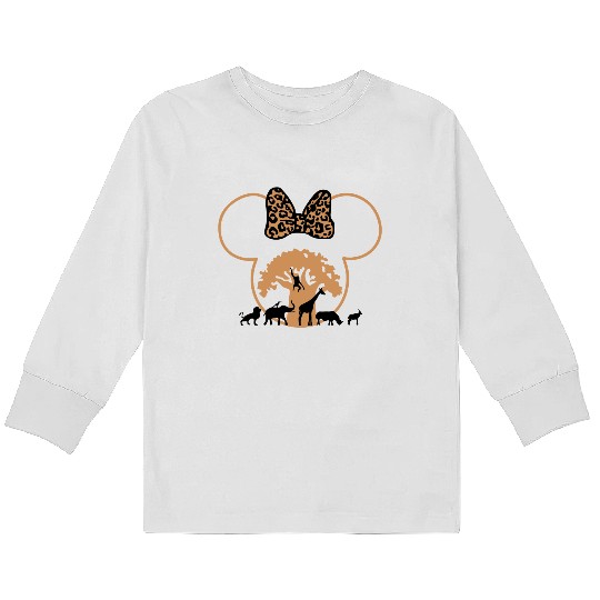 Disney Animal Kingdom Minnie Ears Kids Long Sleeve T Shirts, Retro Minnie Safari Kids Long Sleeve T Shirts
