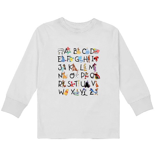 Disney Teacher Alphabet All Characters from A to Z Kids Long Sleeve T Shirts, Magic Kingdom Trip Kids Long Sleeve T Shirts