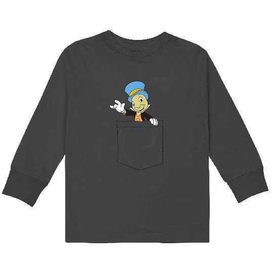 disneys Pinocchio Jiminy Cricket Faux Pocket Kids Long Sleeve T-Shirts