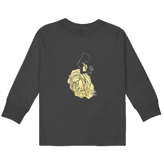 Disney Beauty And The Beast Belle Gold Rose Gown Silhouette Kids Long Sleeve T-Shirts