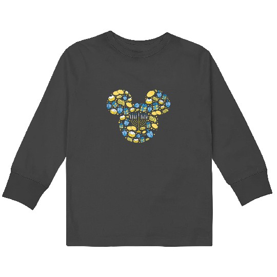 Disney Mickey Mouse Icon Hanukkah Chanukah Dreidel Menorah Kids Long Sleeve T-Shirts