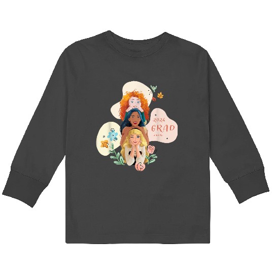 Disney Princess Trio Class Of 24 Graduation New Grad 2024 Kids Long Sleeve T-Shirts