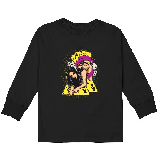 Sexy-girl-cards-aces-poker-game-cartoon Kids Long Sleeve T Shirts
