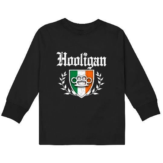 Irish Hooligan Crest vintage distressed look Kids Long Sleeve T Shirts