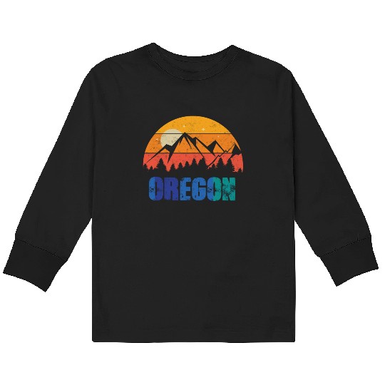 Retro Vintage Oregon With Mountain And Forest Kids Long Sleeve T Shirts