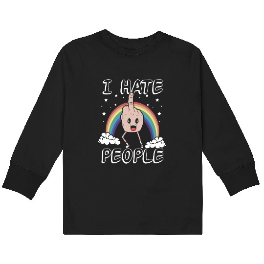 I Hate People Middle Finger Funny Rainbow Gift Kids Long Sleeve T Shirts