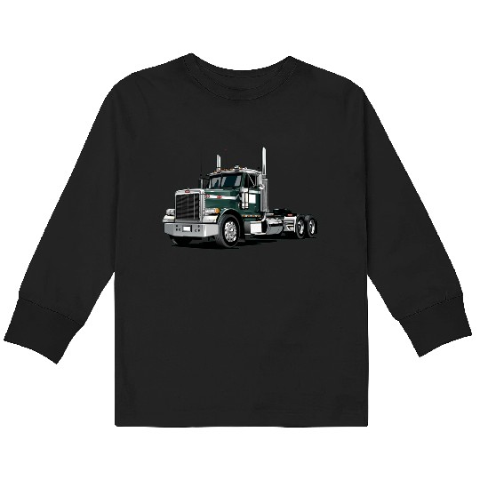 Green Semi Truck Kids Long Sleeve T Shirts