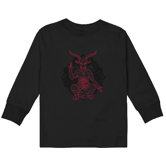 Horned Devil Black Goat Baphomet Tarot Card Satan Kids Long Sleeve T Shirts