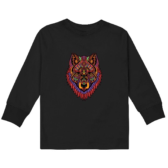 Trippy Wolf Kids Long Sleeve T Shirts