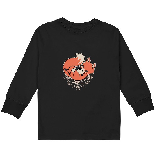Sakura Fox Cherry Blossom Kids Long Sleeve T Shirts