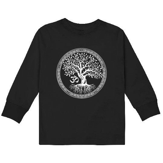 Tree of Life with Om Symbol Yoga Kids Long Sleeve T Shirts