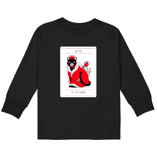 Pampered Black Cat, King of The House, Cat Owners Kids Long Sleeve T Shirts