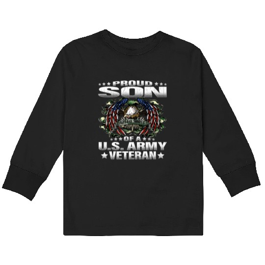 Proud Son Of A US Army Veteran Military Kids Long Sleeve T Shirts