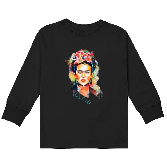 Frida Kahlo Viva Frida Bold And Beautiful Watercol Kids Long Sleeve T Shirts