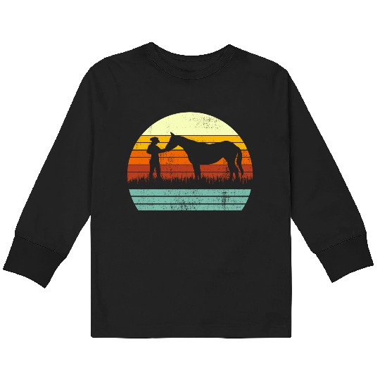 Cowboy Cowgirl Horse Wild Western Retro Kids Long Sleeve T Shirts