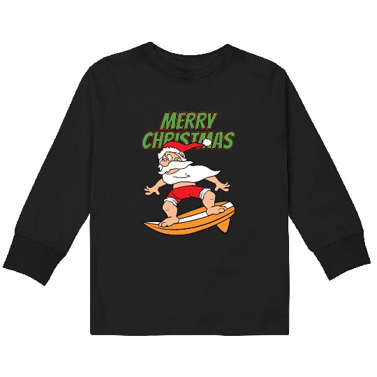 Merry Christmas Santa Claus Surfer Kids Long Sleeve T Shirts