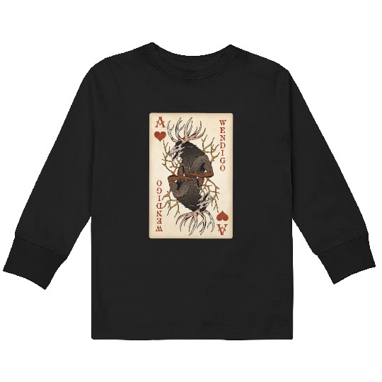 Wendigo Playing Card - Ace of Hearts Cryptid Art Kids Long Sleeve T Shirts