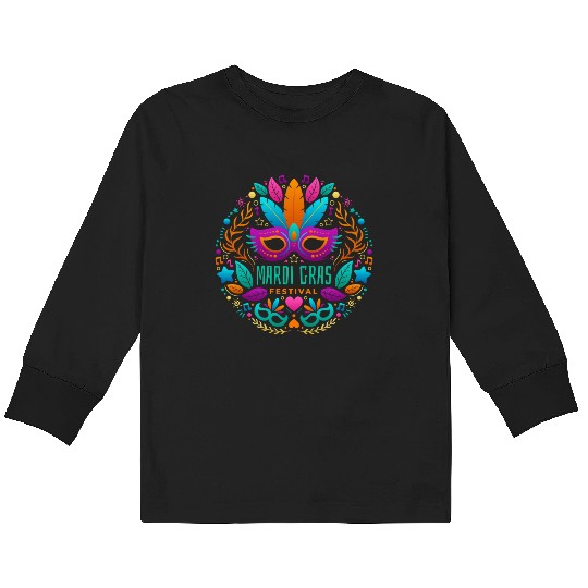 Mardi Gras Gift Kids Long Sleeve T Shirts Beads Mask Feathers