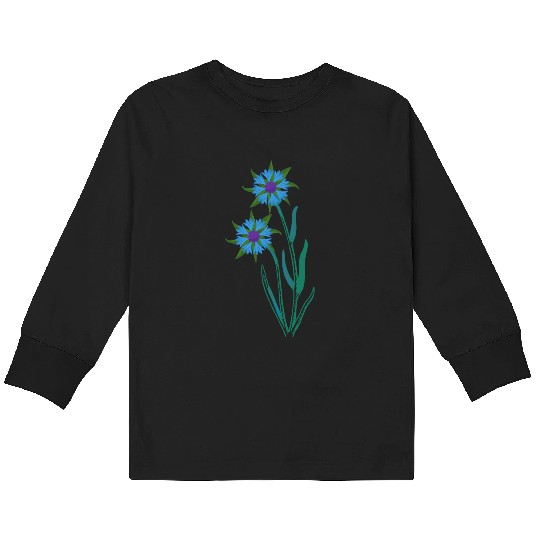 Blue Cornflowers - Floral Artwork With Spring Kids Long Sleeve T Shirts