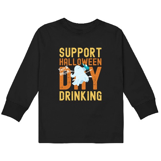 Support Halloween Day Drinking | Drunk Ghost Kids Long Sleeve T Shirts