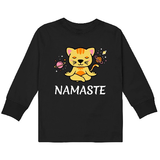 zen yoga cat space meditation sport training Kids Long Sleeve T Shirts