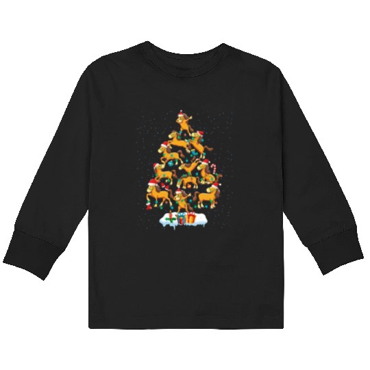 Horse Christmas Pine Tree Funny Horse Lovers Kids Long Sleeve T Shirts