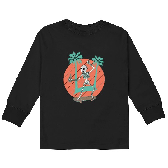 Skateboarding Skeleton Skater Palms and Drink Kids Long Sleeve T Shirts