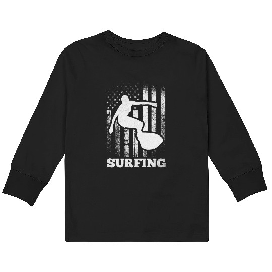 Surfing American Flag Surfing US Flag Water Surfer Kids Long Sleeve T Shirts