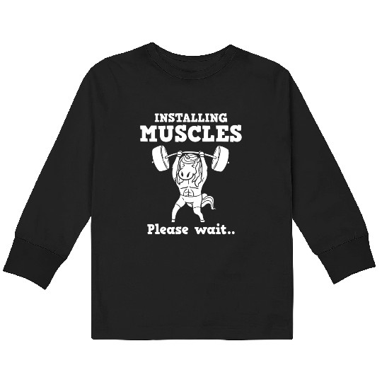 Unicorn Muscle Workout Fitness Training Sport Gym Kids Long Sleeve T Shirts