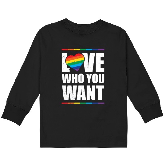 LGBT Love Who You Want Gay Pride Rainbow Heart Kids Long Sleeve T Shirts
