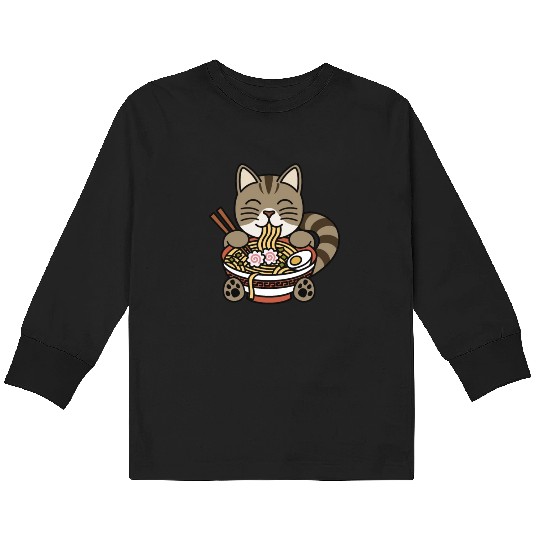 Exotic Shorthair Cat Ramen Noodles Kids Long Sleeve T Shirts