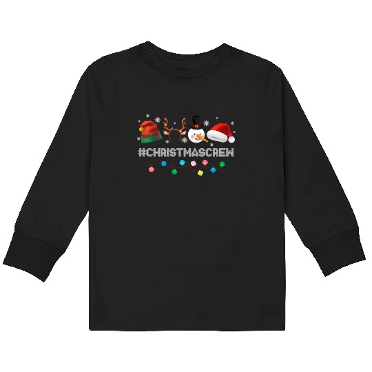 Christmas Crew Elf Reindeer Santa Hat Kids Long Sleeve T Shirts