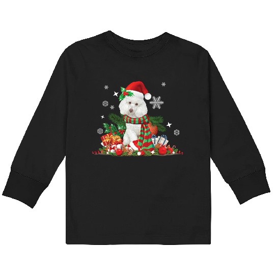 Christmas white Poodle Santa Claus Hat Kids Long Sleeve T Shirts