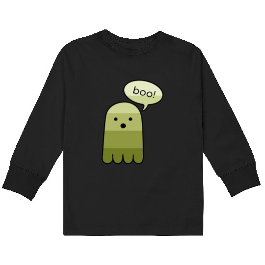 Olive Green Boo Ghost Halloween Kids Long Sleeve T Shirts