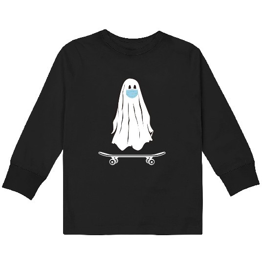Groovy Ghost Skateboard Lazy Halloween Kids Long Sleeve T Shirts