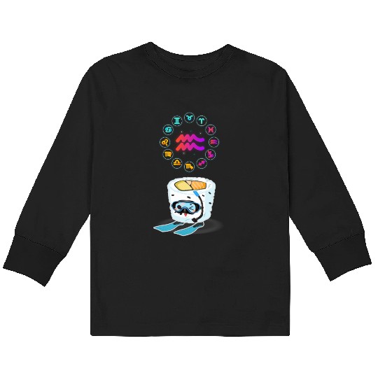 Japanese Sushi Funny Aquarius Zodiac Sushi Lover Kids Long Sleeve T Shirts