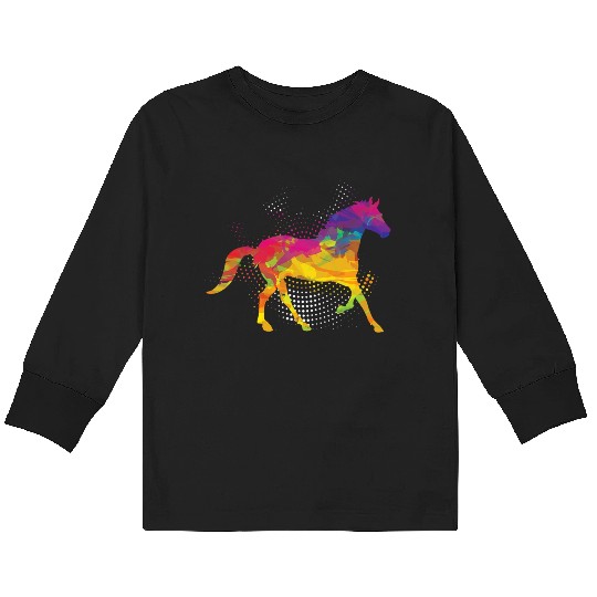 Horse Lover Equestrian Horse Jockey Fan Polygon Kids Long Sleeve T Shirts
