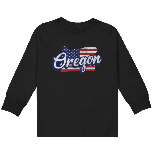 US Flag Oregon Map Design for proud Oregonians Kids Long Sleeve T Shirts