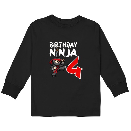Birthday Party 4 Years Old Japanese Ninja Birthday Kids Long Sleeve T Shirts