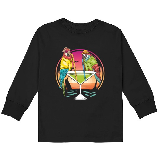 Parrots Drinking Margarita Hawaiian Birds Gift Kids Long Sleeve T Shirts