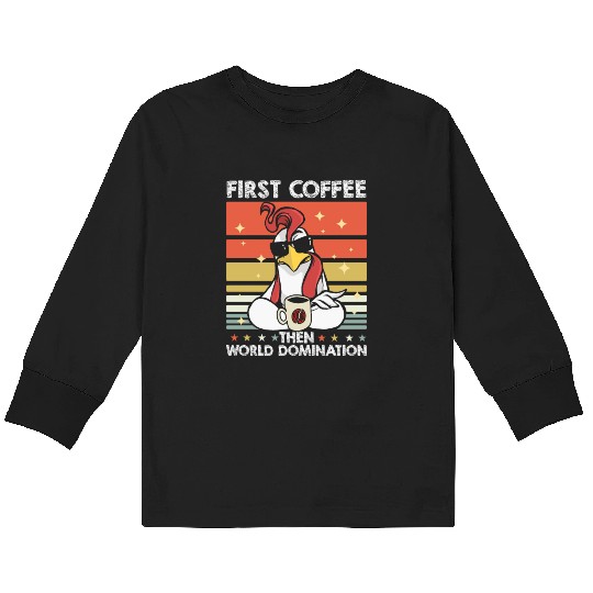 Rooster Cock Coffee Sunglasses Kids Long Sleeve T Shirts